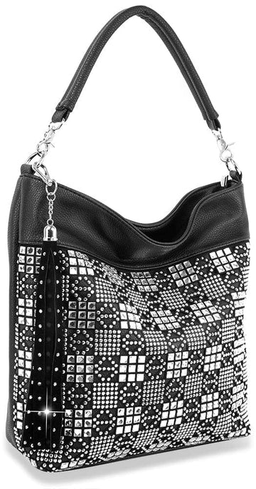 Rhinestone Block Design Hobo Handbag - Black